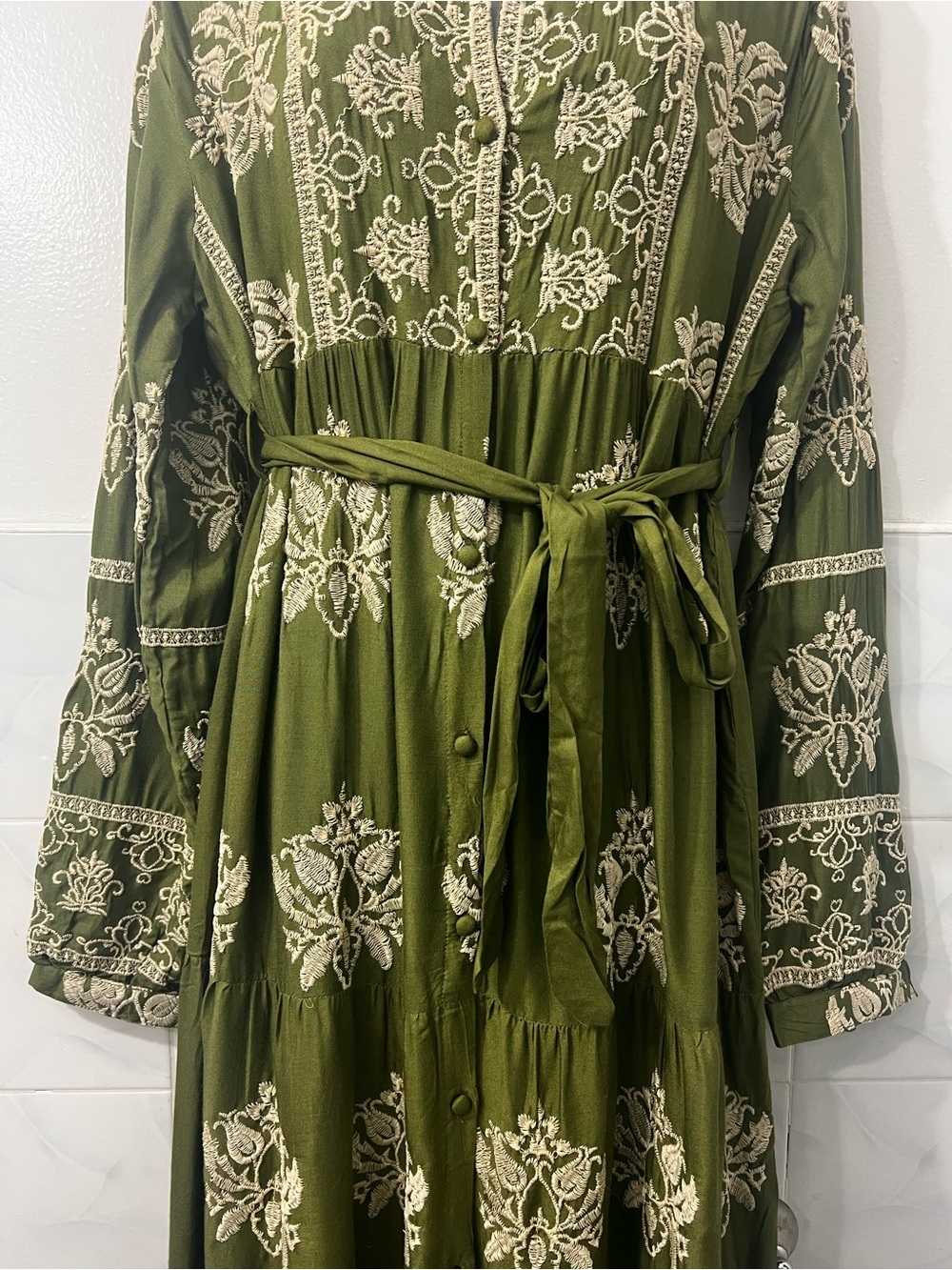 Women’s Long Sleeves Embroidered Shirt Maxi Dress Cottage Boho Western One Size - Picture 6 of 16
